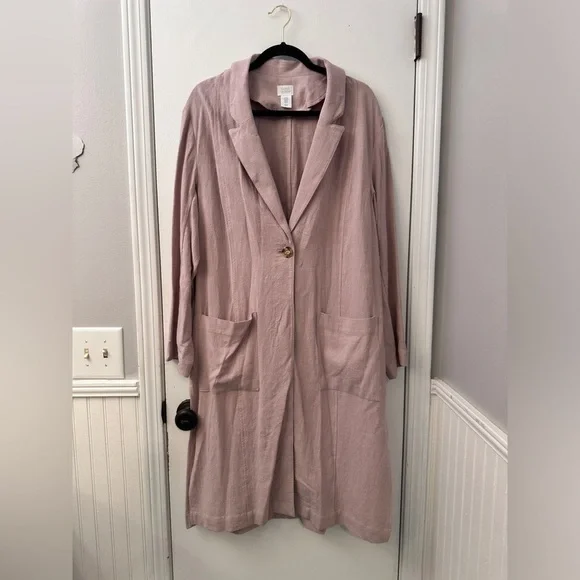 Sigrid Olsen Linen Blend Duster Coat Soft Blush Lightweight Jacket Size M - Picture 2 of 13